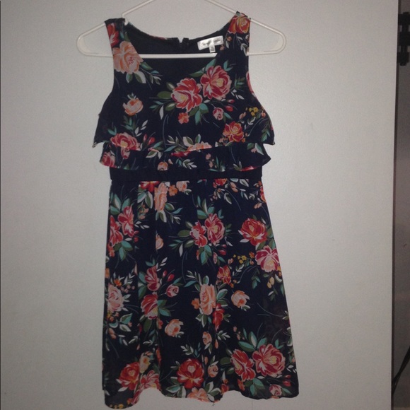 Navy blue, floral dress.